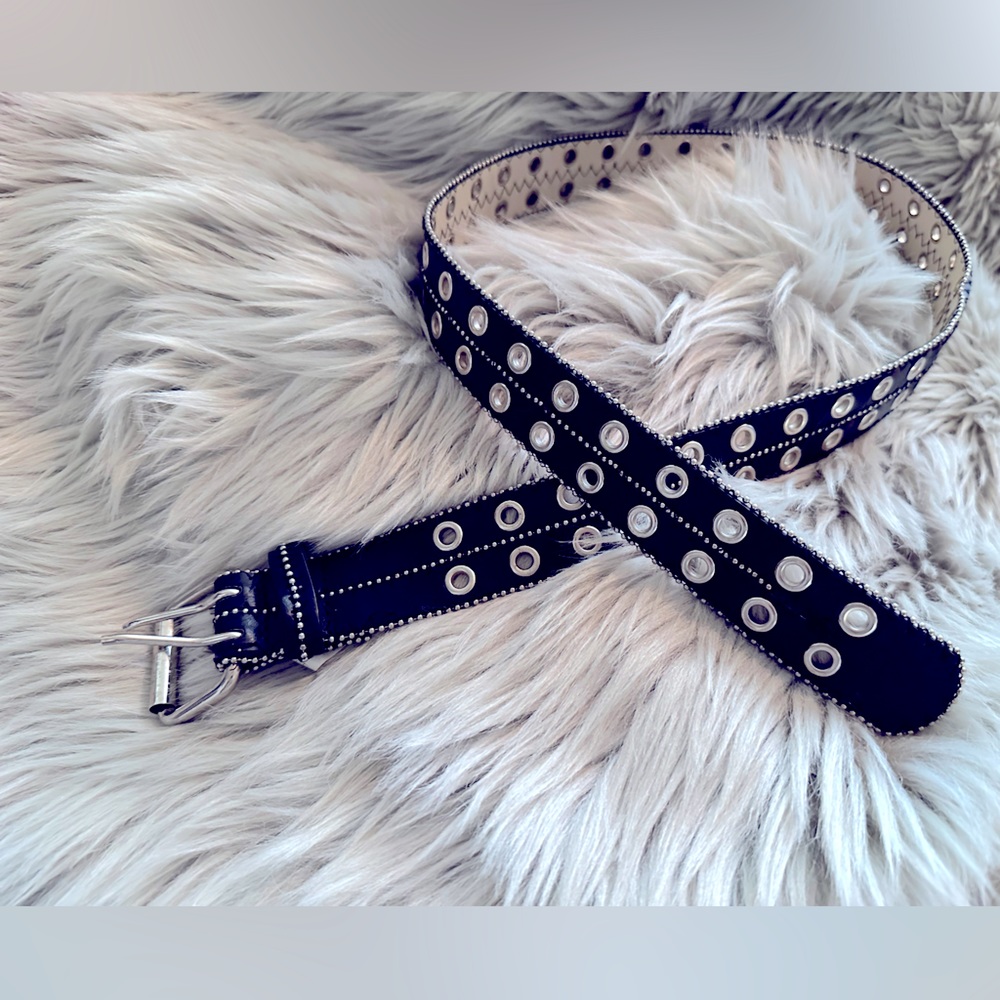 Unisex: [Men’s/Women’s] Black Silver Metal Double Latch Wide Belt